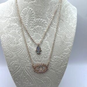 Necklace Hamsa Hand Pendant Layered Necklace Rose Gold Tone And Evil Eye Pendant